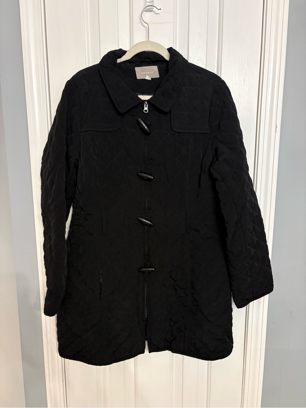 Croft & Barrow Women Black Quilted Mid Length Toggle Coat Jacket L Fall Classic